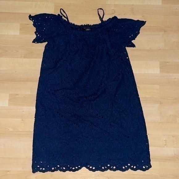 Sharagano eyelet lined dress off shoulder thin straps navy 10P gently preloved - Picture 2 of 9